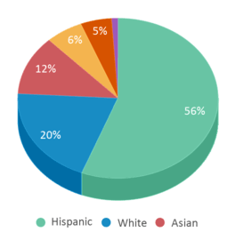 This chart displays the percentage breakdown of public school students of all ethnic groups in California. This chart displays the percentage breakdown of public school students of all ethnic groups in California.