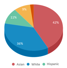 This chart displays the percentage breakdown of students of all ethnic groups in Del Norte High School.